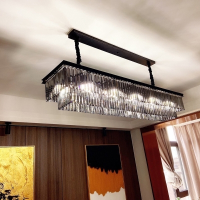 Black Geometric Shape Drop Lamp Retro Smoky Prismatic Crystal Living Room Chandelier