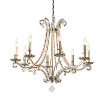 Candlestick Living Room Suspension Light Classic Crystal Beaded Chrome Finish Chandelier