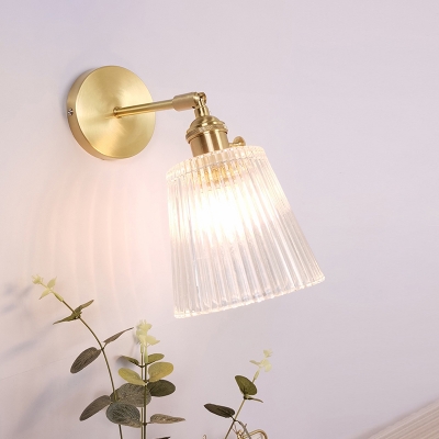 Clear Glass Floral Wall Sconce Light Loft 1 Head Bedroom Wall Light with Adjustable Joint in Brass