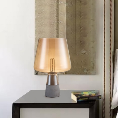 Conical Amber Glass Torchiere Table Light Post-Modern Single Grey Cement Nightstand Lamp