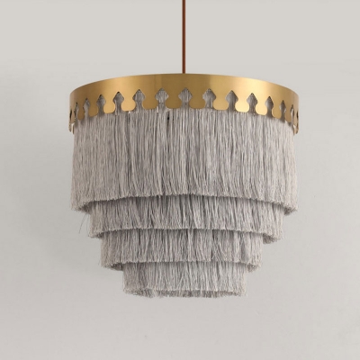 Cottage Tiered Tapered Drop Pendant 1 Head Tassel Suspended Lighting Fixture in Gold