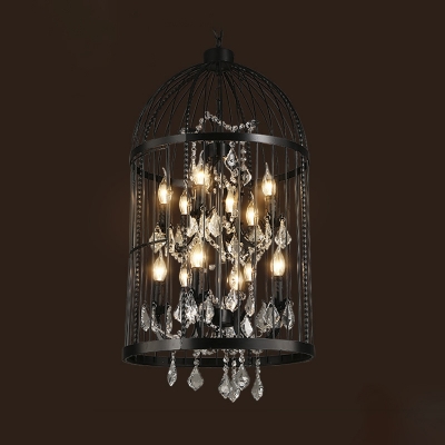 Crystal Draping Hanging Lamp Farmhouse Birdcage Shaped Dining Room Chandelier Light