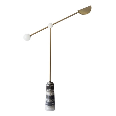 Elongated Dome Standing Light Minimalistic Marble Living Room LED Floor Lighting with Elongated Arm in Gold