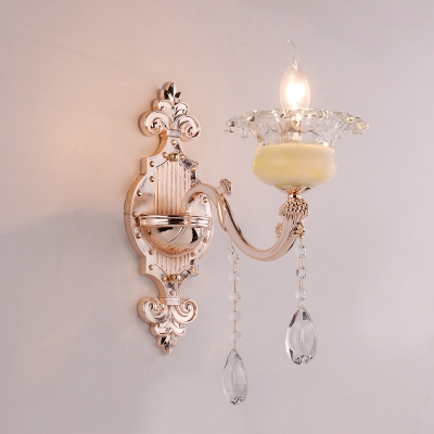 Faux Jade Candle Sconce Wall Lighting Traditional Corridor Wall Lamp in Weathered Zinc with Crystal Deco
