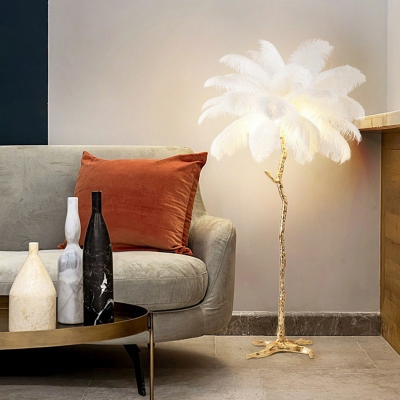 Feather Palm Tree Floor Lamp Creative Nordic 5-Bulb Gold Standing Light for Living Room