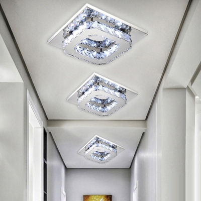 Geometric Hallway Semi Flush Mount Light Crystal LED Close to Ceiling Lamp in Stainless Steel