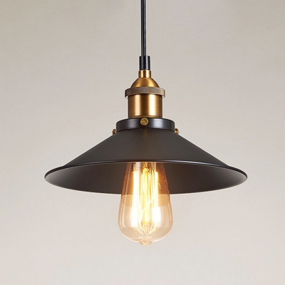 Industrial Cone Shade Hanging Light 1 Bulb Metallic Pendant Light Fixture in Black