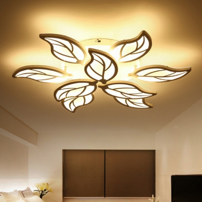 Integrated LED Bedroom Ceiling Lamp Modern White Semi Flush Light with Leaf Acrylic Shade