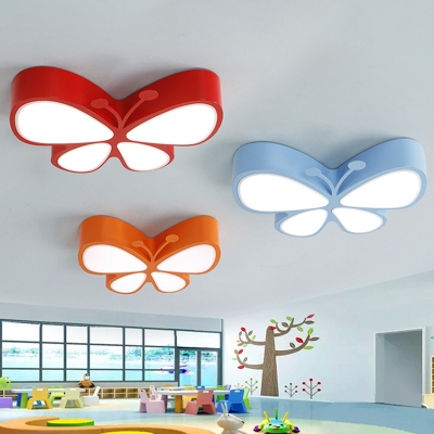 Kindergarten LED Ceiling Lamp Cartoon Flush Mount Light Fixture with Butterfly Acrylic Shade