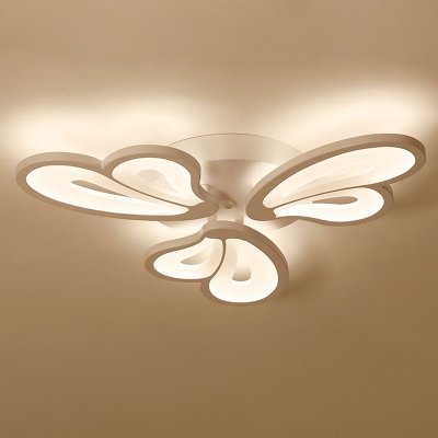 Modern Butterfly Semi-Flush Mount Ceiling Light Acrylic Living Room LED Flushmount in White