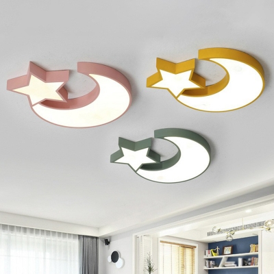 Moon and Star Kindergarten Flush Light Acrylic LED Macaron Flushmount Ceiling Lamp