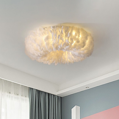Nordic Donut Shaped Flushmount Light Feather Bedroom Flush Mount Ceiling Light in White