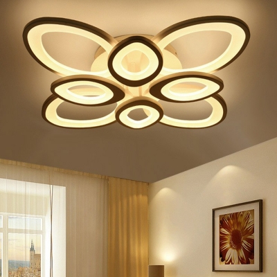 Oval Bedroom LED Flush Ceiling Light Metallic Modernism Semi Flush Mount in White