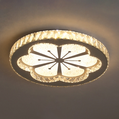 Round Surface Mounted LED Ceiling Lamp Modern Crystal Bedroom Flush Mount Light in Stainless Steel