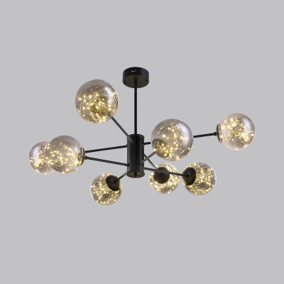 Smoke Grey Glass Ball Chandelier Lighting Modern LED Black Ceiling Pendant Light