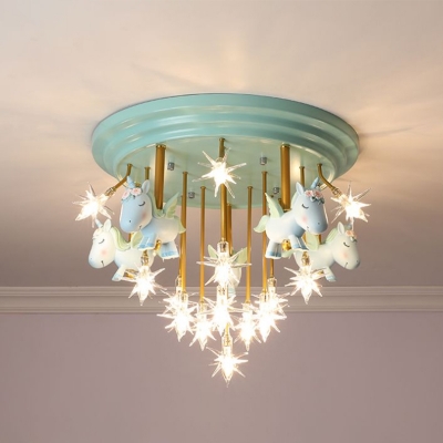 Starry Clear Glass Ceiling Light Kids Style Flush Mount Fixture with Unicorn Decorations