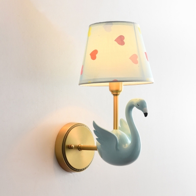 Taper Fabric Wall Mounted Lighting Cartoon Sconce Wall Light with Decorative Swan