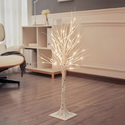 White Birch Night Table Light Decorative LED Plastic Nightstand Light with USB Charging Cord