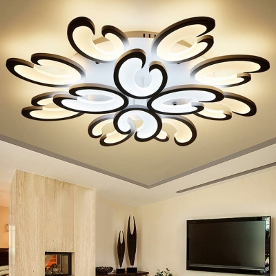 Wing Shaped Parlor LED Ceiling Lighting Acrylic Contemporary Semi Flush Mount Lamp in White