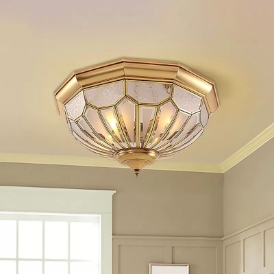 3/4/6 Lights Frosted Glass Flush Mount Lighting Fixture Traditional Gold Faceted Living Room Close to Ceiling Light, 18