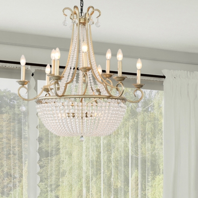 Basket Shaped Hanging Chandelier French Country Crystal Beading Ceiling Suspension Lamp