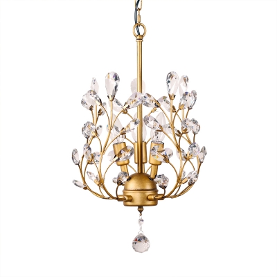 Beveled Cut Crystal Leaf Shaped Pendant Country Style 3-Light Foyer Ceiling Chandelier