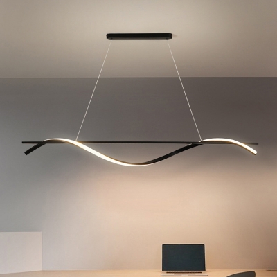 Black Wave Shaped Island Lighting Simplicity LED Metallic Hanging Pendant Light Fixture