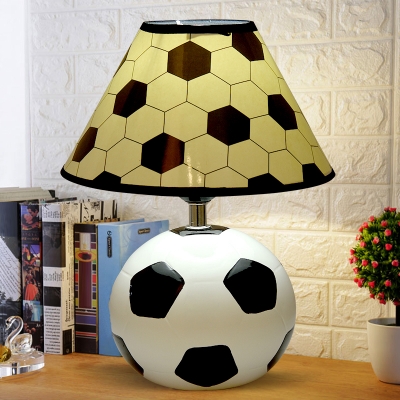 Black-White Football Table Lamp Kids 1 Bulb Ceramic Night Light with Empire Shade