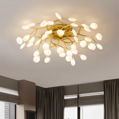 Branch LED Semi Flush Mount Simplicity Metallic Living Room Close To Ceiling Chandelier