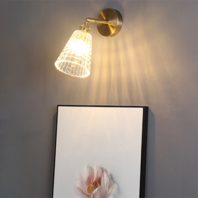 Brass Swing Arm Wall Lamp Industrial Metal Single Bedroom Reading Light with Clear Glass Shade