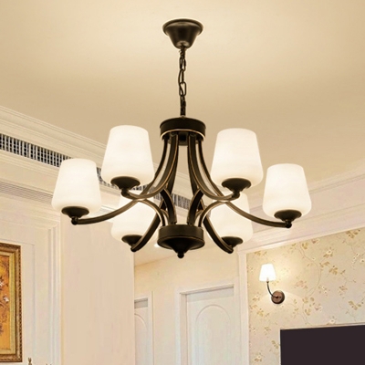 Bud Shade Handblown Glass Chandelier Pendant Light Traditional Living Room Hanging Light in Black