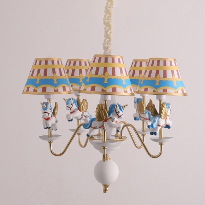 Carousel Design Chandelier Cartoon Resin Kids Room Hanging Light Fixture with Tapered Shade
