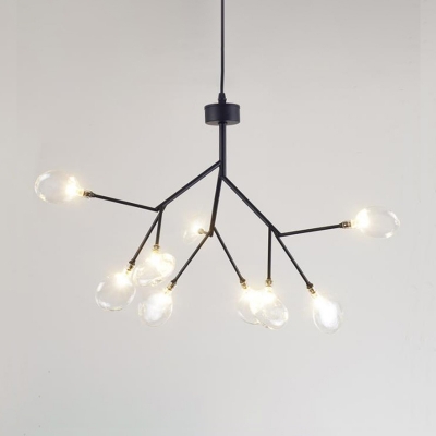 Clear Glass Firefly LED Suspension Light Nordic Style Chandelier Light in Black for Dining Room