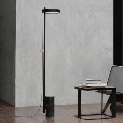 Cylindrical Marble LED Floor Lamp Simplicity Black Standing Lighting for Living Room