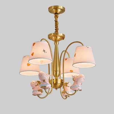 Empire Shade Pendant Lamp Kids Fabric Gold Plated Chandelier with Animal Statuette