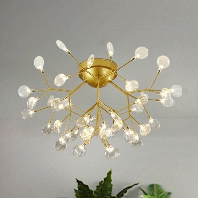Firefly Dining Room Flush Mount Chandelier Glass Minimalist LED Semi Flush Light Fixture in Gold
