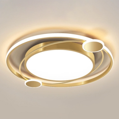 Gold Plated LED Round Flush Lamp Modernism Metal Ceiling Fixture with Planet Design