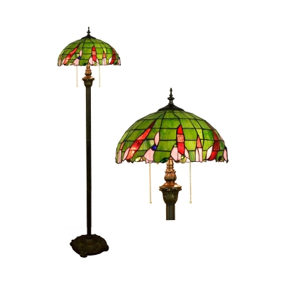 Handcrafted Art Glass Dome Floor Lamp Tiffany 2 Lights Standing Floor Light with Pull Chain
