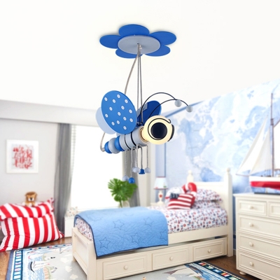 Honeybee Shaped Pendant Light Kit Cartoon Plastic 1 Bulb Kids Bedroom Ceiling Hang Light
