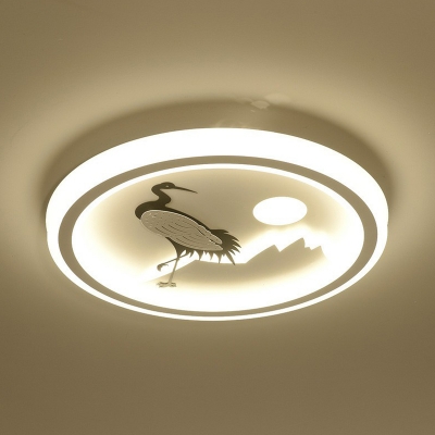 Landscape Carved Acrylic Ceiling Light Novelty Modern White LED Round Flush Light