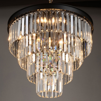 Layered Round Bedroom Ceiling Pendant Simplicity Crystal Rod Black Chandelier Lamp