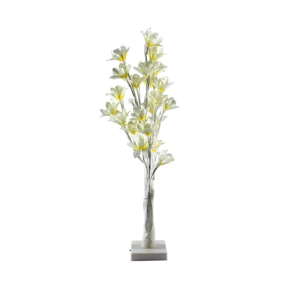 Metal Orchid Tree Shaped Night Light Decorative White Finish LED Standing Table Lamp