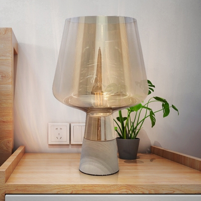 Postmodern Tapered Table Lighting Blown Amber Glass Single Bedroom Night Lamp in Grey