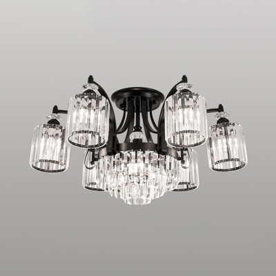 Prismatic Optical Crystal Ceiling Lamp Contemporary Black Cylinder Living Room Semi Flush Light Fixture