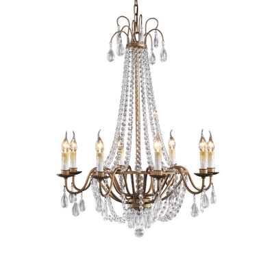 Rustic Empire Chandelier Clear Crystal Hanging Pendant Light in Bronze with Faux Candle