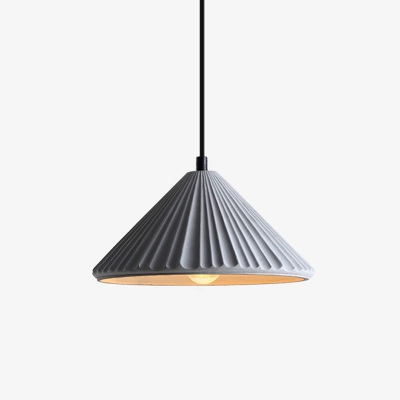 Simplicity Cone Pendant Light Ribbed Cement Single-Bulb Dining Room Suspension Light Fixture