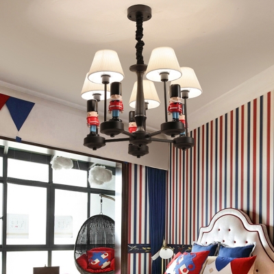 Soldier Boys Bedroom Ceiling Chandelier Resin Kids Style Hanging Light in Black with Fabric Shade