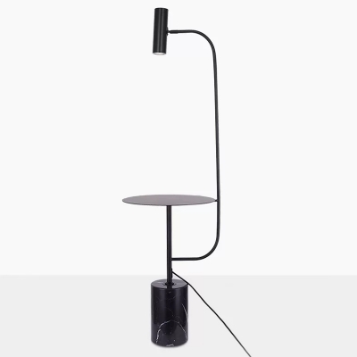 Swivelable Tube Floor Light Modern Marble Single Black Standing Lamp with Metal Tray