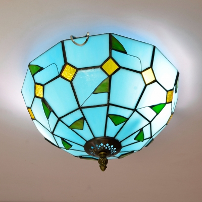 Tiffany Hemisphere Flushmount Ceiling Lamp Handcrafted Stained Glass Flush-Mount Light for Bedroom
