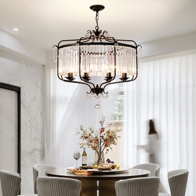 Tri-Sided Crystal Rod Black Chandelier Drum Shaped Traditional Style Pendant Lighting Fixture